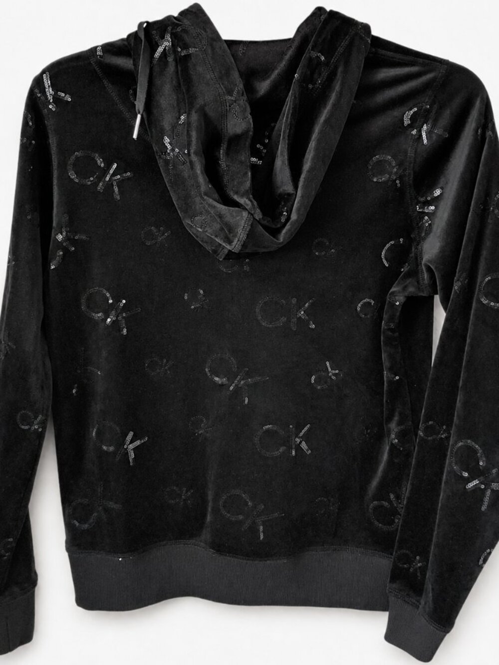 NWT Calvin Klein Black Sequin Velour Zip Hoodie Jacket — Small - Picture 3 of 8